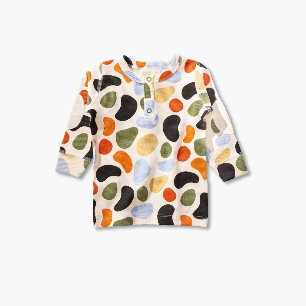 NEW SAPLING ORGANIC kid's pebbles waffle long sleeve tee in multi